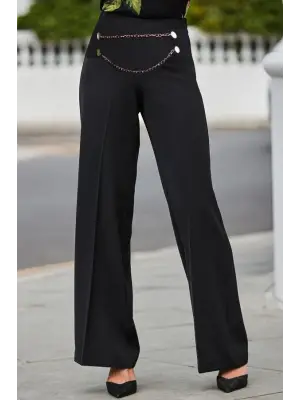 Kadın Beli Zincir Detay Ithal Krep Pantolon