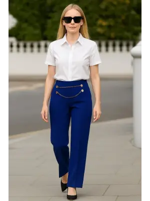 Kadın Beli Zincir Detay Ithal Krep Pantolon