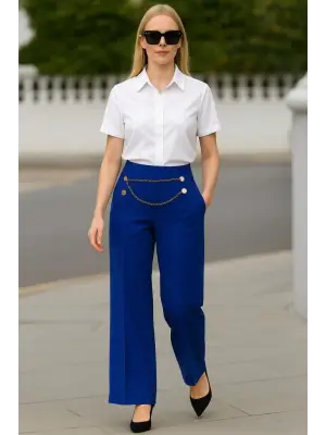 Kadın Beli Zincir Detay Ithal Krep Pantolon