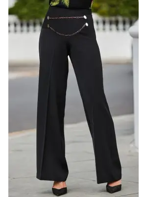 Kadın Beli Zincir Detay Ithal Krep Pantolon