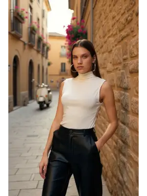 Kadın Beyaz Kolsuz Balıkçı Yaka Basic Bluz