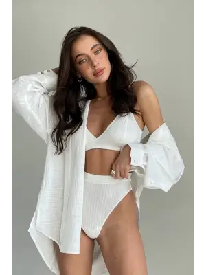 Omarı Yüksek Bel Beyaz Kadın Slip Takımı