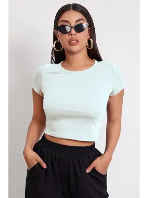 Omarı Beyaz Crop Top Bluz