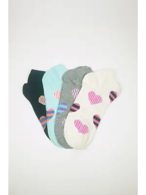 Kadın Bilek Çorap Yazlık Kalp Desen 4 Çift