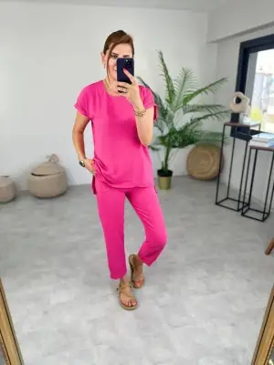 Kadın Bisiklet Yaka Paça Pensli Aerobin Kumaş İkili Takım