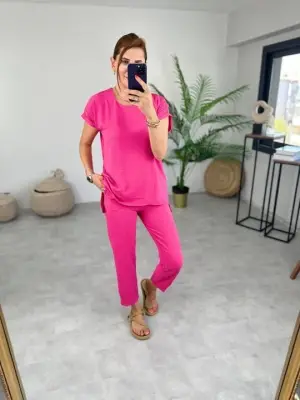 Omarı Şık Bisiklet Yaka Pensli İkili Takım