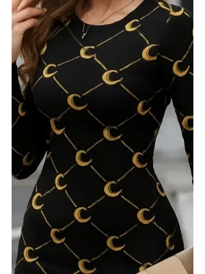 Kadın Bisiklet Yaka Uzun Kol Triko Mini Boy Elbise