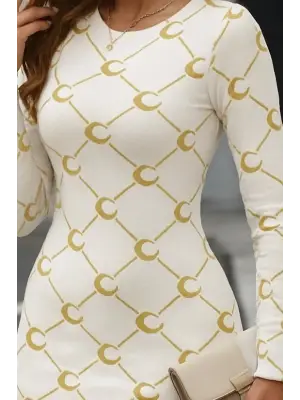 Kadın Bisiklet Yaka Uzun Kol Triko Mini Boy Elbise