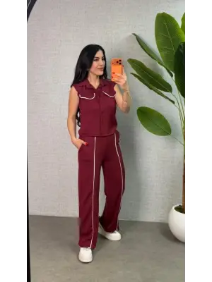Kadın Biyeli Cep Detay Yelek Ve Pantolon Modal Kumaş Ikili Takım