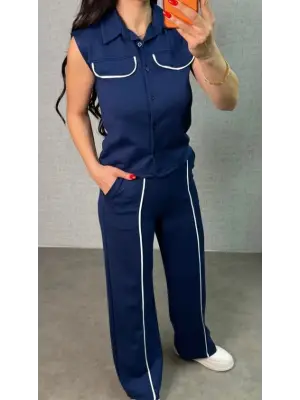 Kadın Biyeli Cep Detay Yelek Ve Pantolon Modal Kumaş Ikili Takım