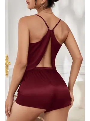 Omarı Asimetrik Dekolte Detaylı Şık Kadın Gecelik Takım