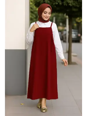 Kadın Bordo Basic Ayarlanabilir Askılı Jile Elbise