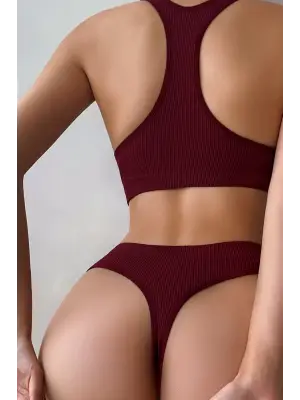 Omarı Ultra Rahat Seamless Bordo Tangalı İç Çamaşır Takımı