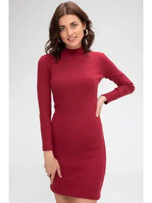 Omarı Bordo Kaşkorse Bodycon Mini Elbise