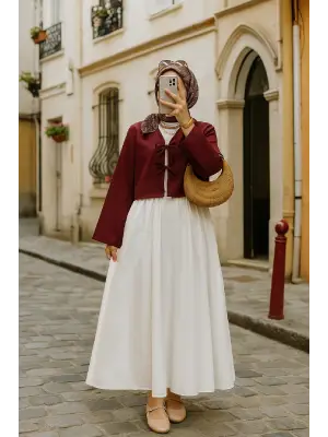 Kadın Bordo Kısa Kimono Ceket – Zarif ve Şık Kombin Parçası