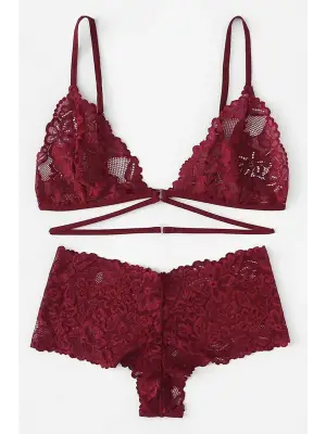 Omarı Özel Tasarım Kadın Bordo Sütyen Külot Takımı