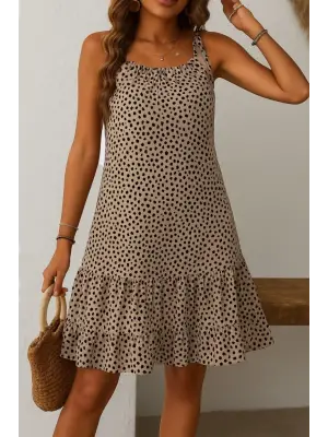 Kadın Boyundan Askılı Desenli Fırfırlı Süprem Elbise