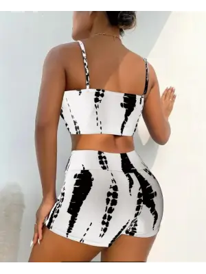 Kadın Büzgü Detay Askılı Crop Mini Tayt Ikili Takım