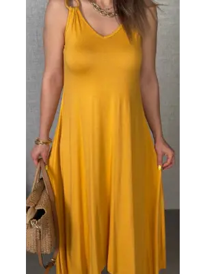 Kadın çan Dokuma Kumaş V Yaka Asimetrik Kesim Elbise