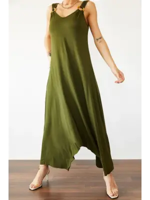 Kadın çan Dokuma Kumaş V Yaka Asimetrik Kesim Elbise