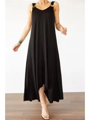 Omarı Zarif Asimetrik Kesim V Yaka Elbise