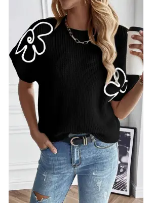 Kadın çiçek Detaylı Triko Bluz