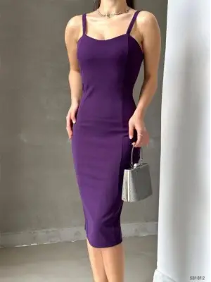 Kadın Dalgıç Krep Kumaş Askılı Midi Boy Elbise