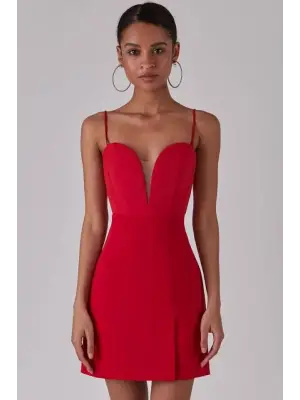 Kadın Derin V Yaka Sırt Dekolteli Fırsat Ürün Mini Elbise