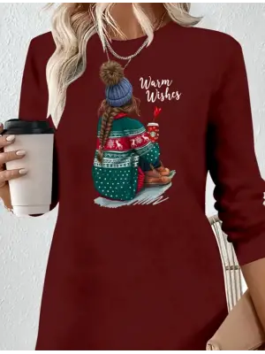 Omarı Modern Desenli Uzun Kollu Kadın Elbisesi