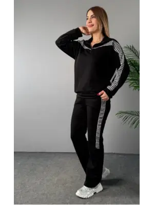 Kadın Ekose Detaylı Sweatshirt Pantolon Takımı