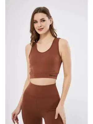 Omarı Yumuşak Dokulu Kahve Crop Üst