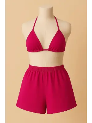 Omarı Fuşya Bağlamalı Bikini Takımı