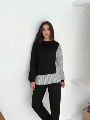 Kadın Gömlek Detay çizgili Yandan Bağlamalı Ikili Takım