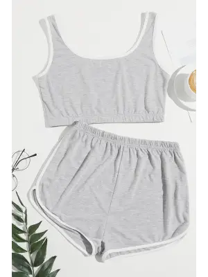 Omarı Ferah Gri Askılı Gecelik Takım