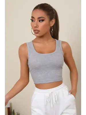 Omarı Kadın Kare Yaka Crop Top Bluz