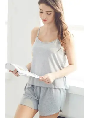 Omarı Gri Penye Gecelik Takımı