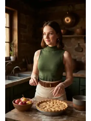 Kadın Haki Yeşili Kolsuz Balıkçı Yaka Basic Bluz