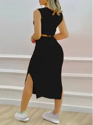 Kadın Iki Iplik Crop Etek Ikili Takım