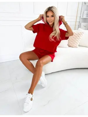 Kadın Iki Iplik Kumaş Alt şort üst Kapüşonlu Ikili Takım