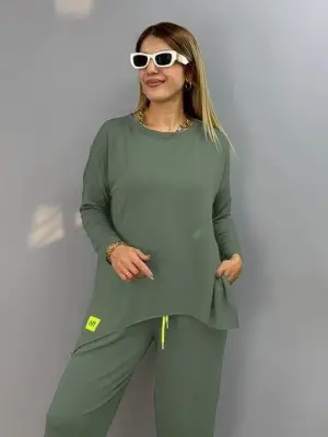 Kadın Iki Iplik Viskon Pamuk Kumaş Arma Detaylı Ikili Takım