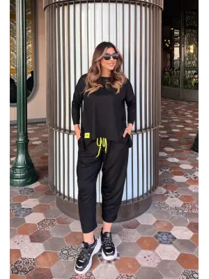 Kadın Iki Iplik Viskon Pamuk Kumaş Arma Detaylı Ikili Takım