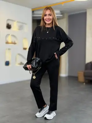 Kadın Inci Detay Modal Kumaş Ikili Takım