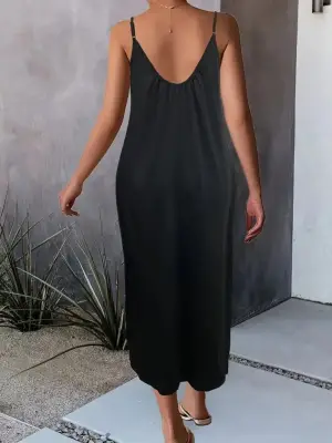 Omarı V Yakalı Geniş Askılı Elbise