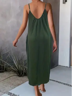 Omarı Kadın V Yakalı Geniş Askılı Elbise