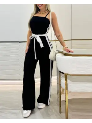 Kadın Ip Askılı Straplez Belden Kuşaklı Viskon Iki Iplik Tulum