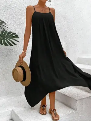 Kadın Ip Askılı V Yakalı Asimetrik Detaylı Aerobin Elbise