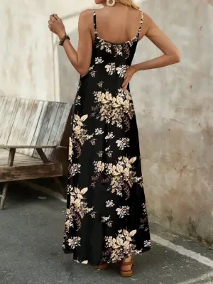 Omarı Çiçek Desenli V Yakalı Supreme Elbise