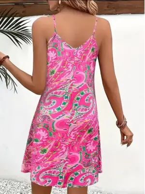 Omarı Desenli Kısa Süprem Mini Elbise