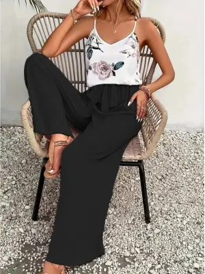 Kadın Ip Askılı V Yakalı Süprem Bluz Ve Aerobin Pantolon Ikili Takım