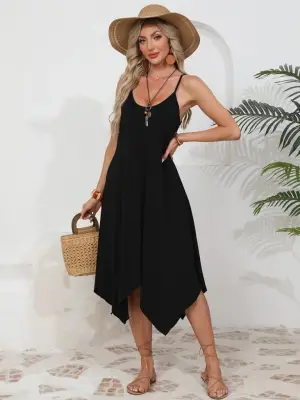 Omarı Asimetrik Kesim Yuvarlak Yakalı Viskon Elbise